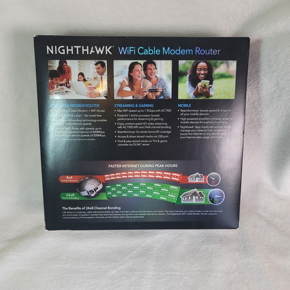 Netgear Nighthawk AC1900 Wifi Cable Modem Router NIB Built In DOCSCIS 3.0 Cable - Picture 2 of 5